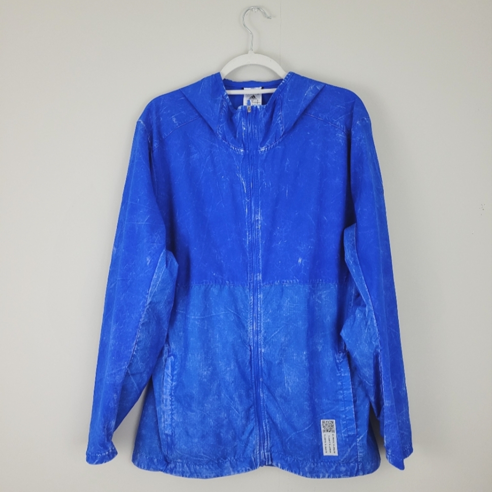 Adidas Blue Men's Hoodie Waterproof Jacket Size L